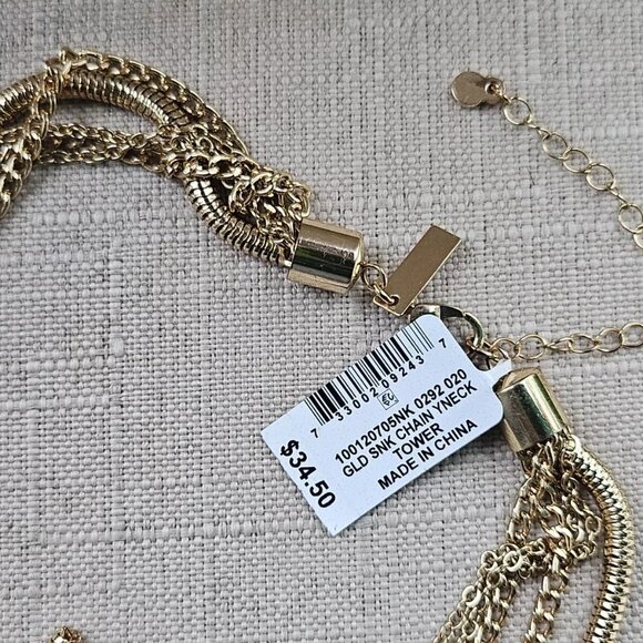 INC International Concept Women Necklace Gold Tone Yneck SNK Chain Long Tassel - Picture 8 of 11